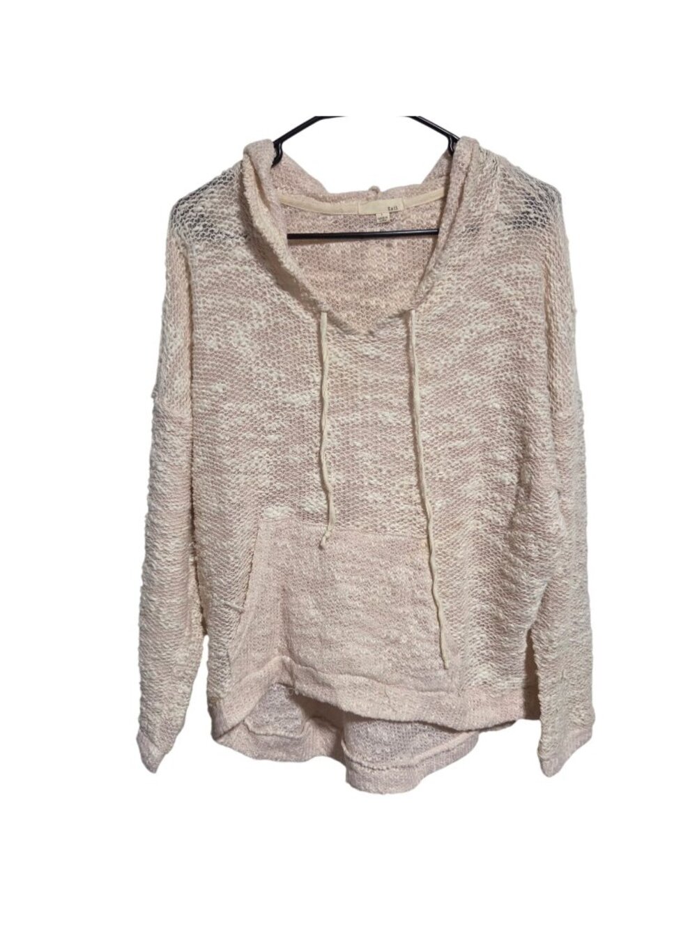 Kaii Hoodie Womens Size Large Beige Knit Pullover Kangaroo Pocket Drawstring